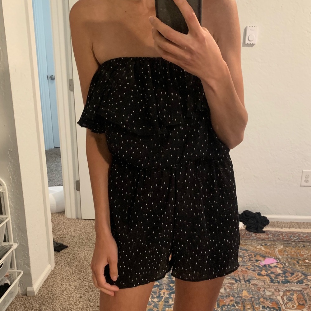 Topshop black polka dot off shoulder romper